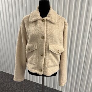 Cider Women’s Cream Teddy Fleece Light Jacket Size Small